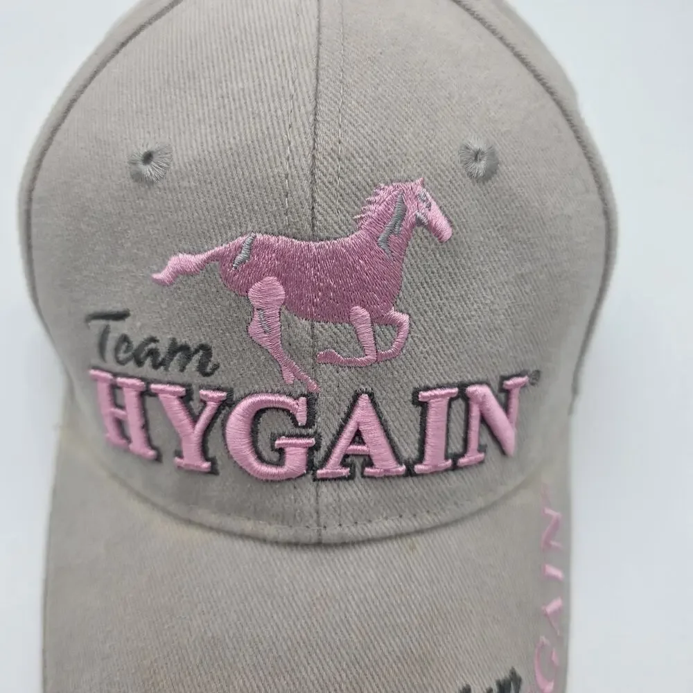 Team HYGAIN Horse Equestrian Hat Gray Pink Embroidered Adjustable Cap